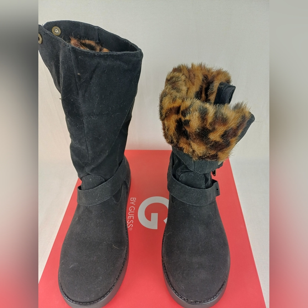 Guess Boots Black G by Guess Amaze Faux Fur Size 7M NIB